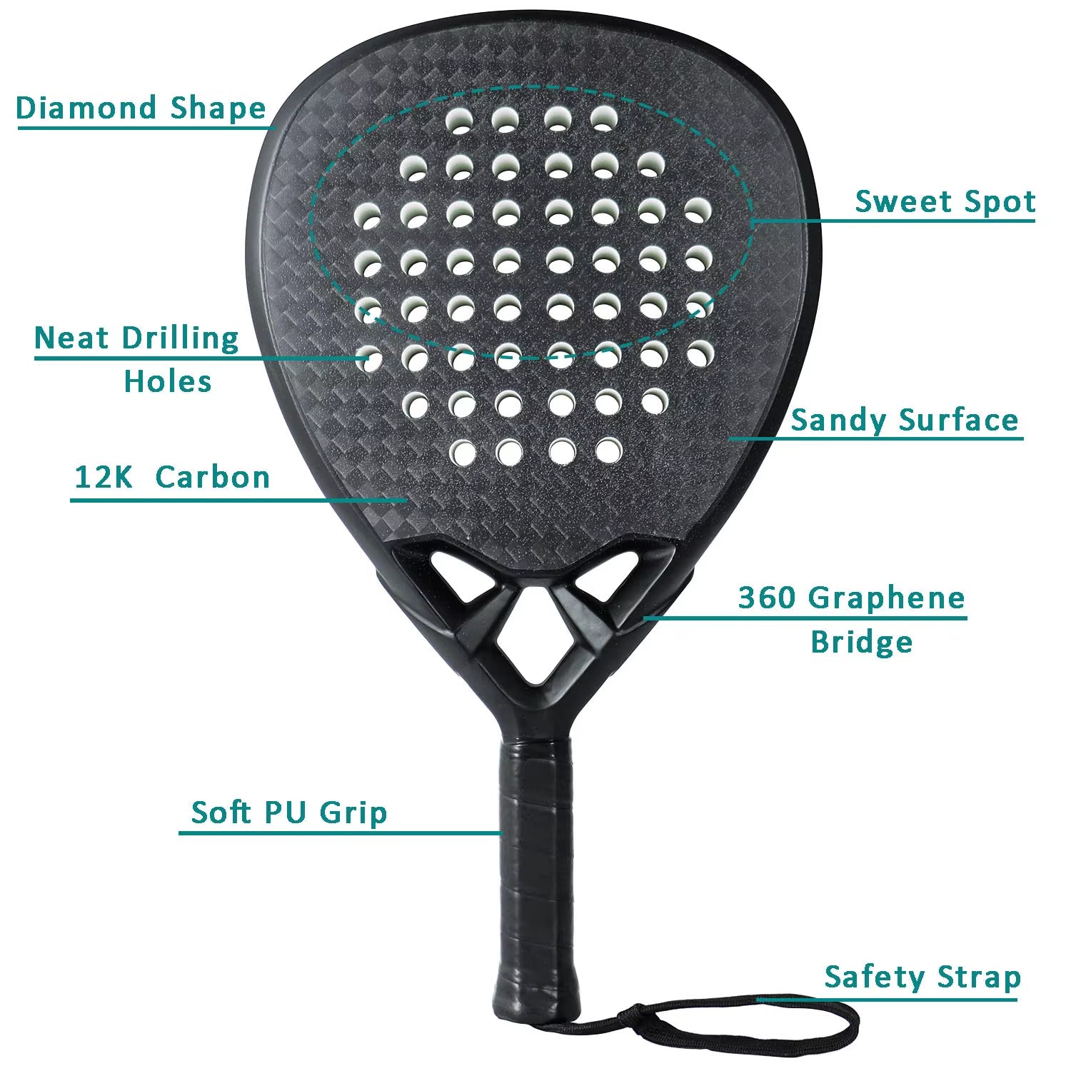 Professional 3/12/18K Carbon Padel Racket Tennis Paddle EVA SOFT 38Mm Tenis Padel Raquete Diamond Shape